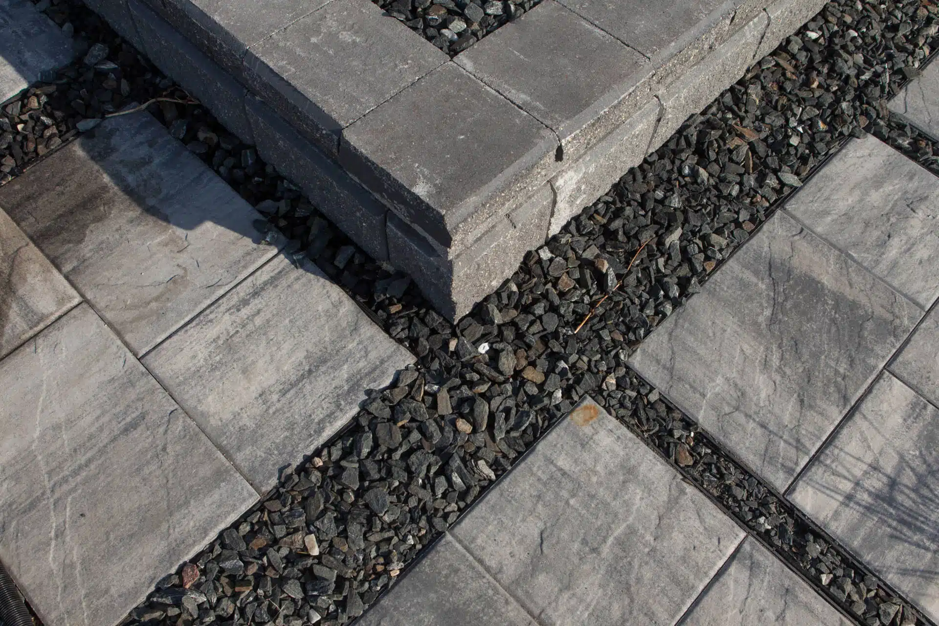 Detail of stone retainer wall and pathway.