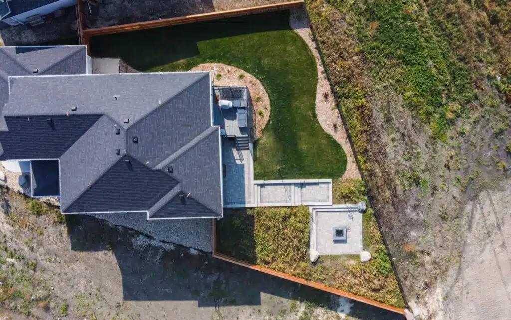 Aerial view of landscaping work on home