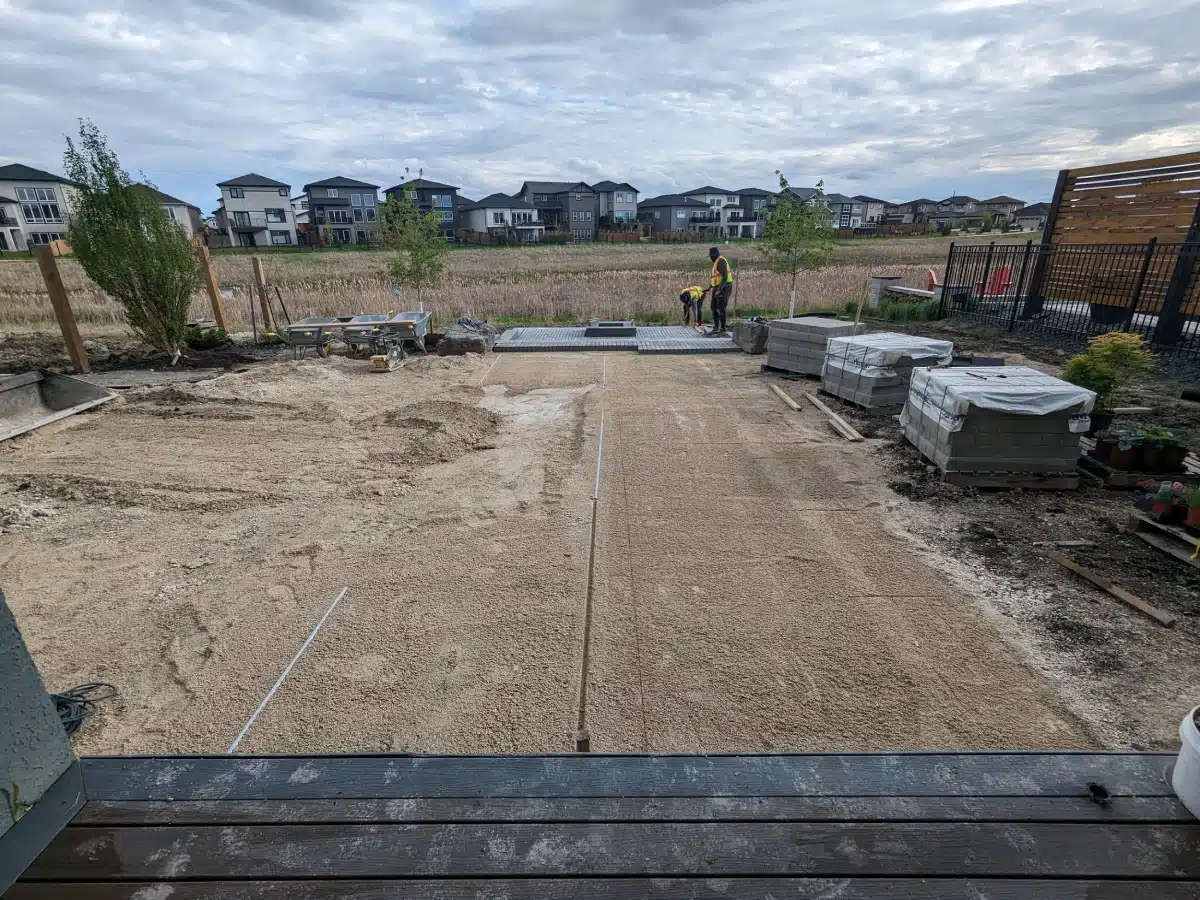 Backyard being leveled for landscaping.