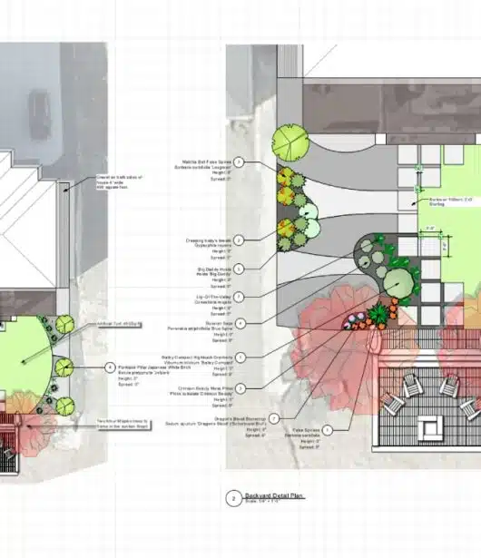 Draft design for a backyard patio with pergola.