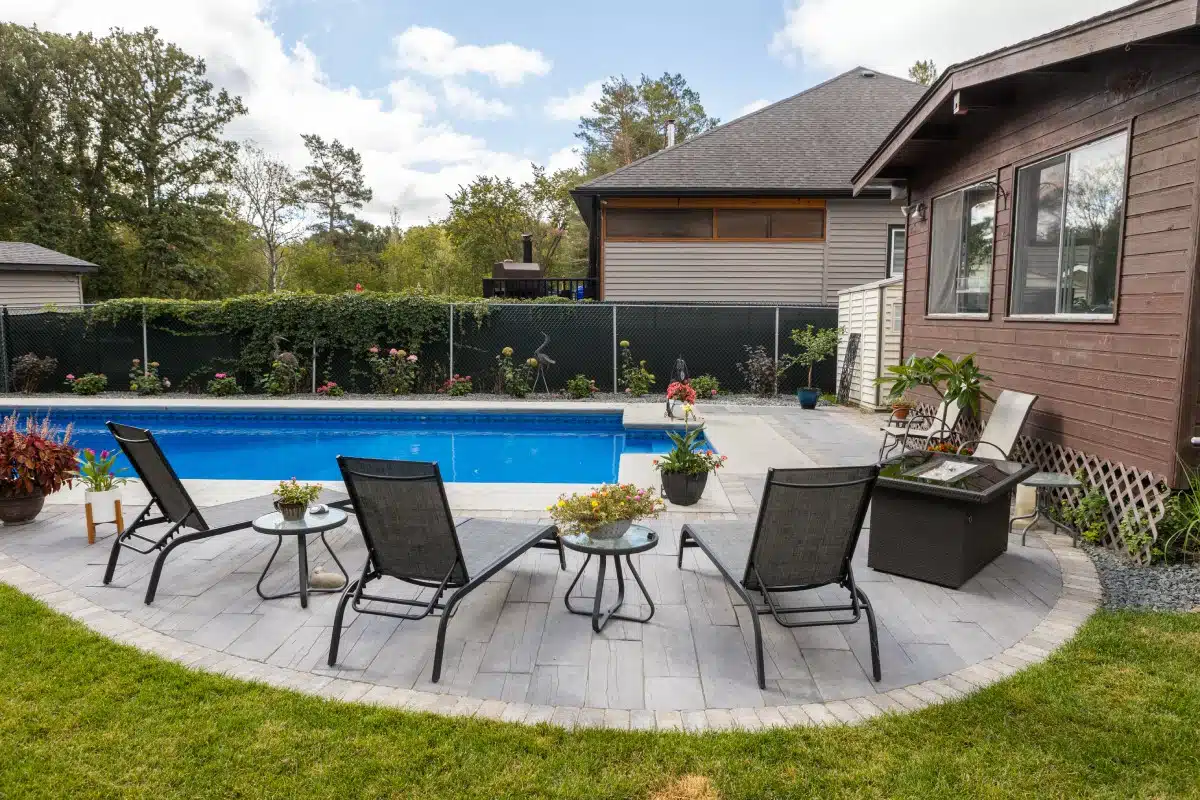 Chairs by a pool.