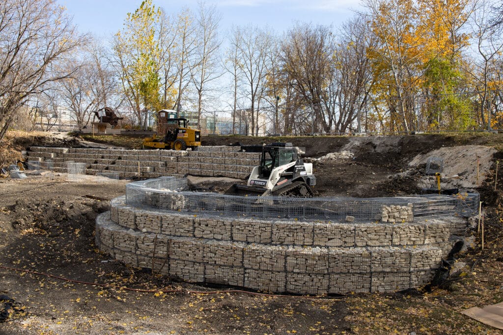retaining wall being constructed.
