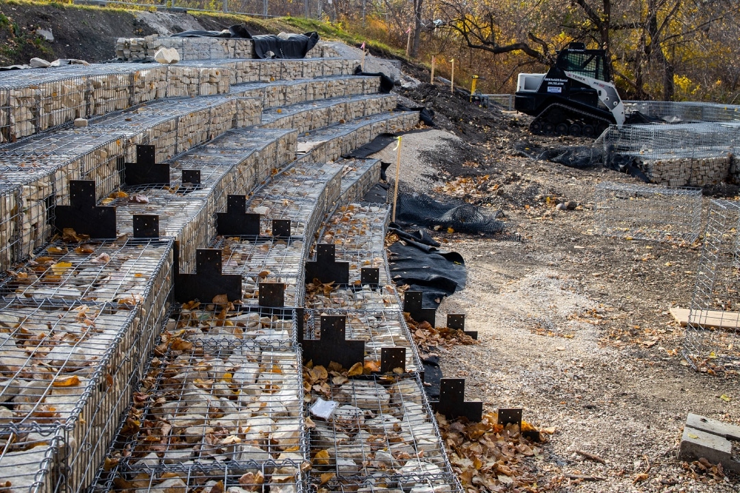 Side view of retaining wall steps.
