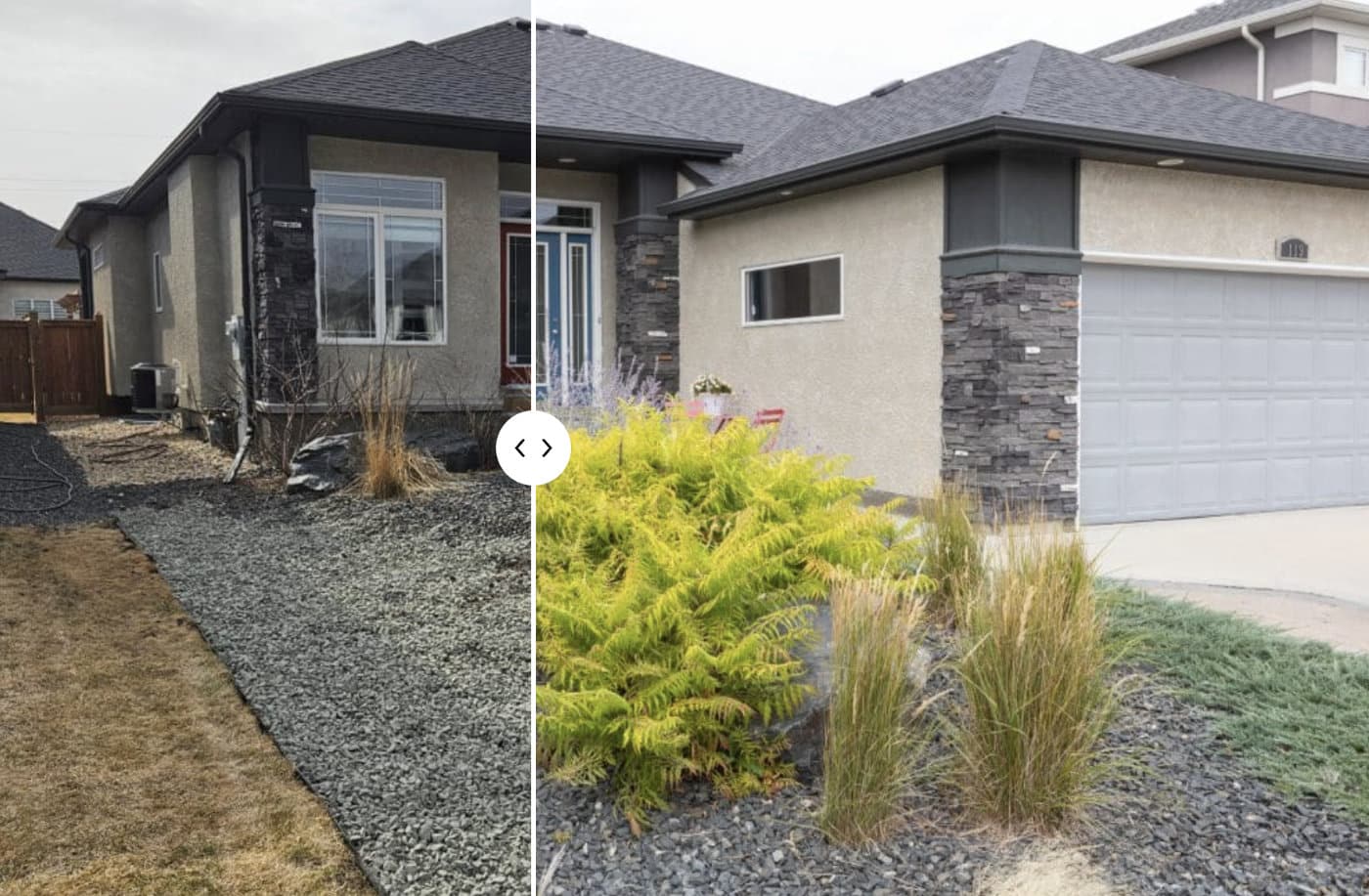 Before and after front yard landscape transformation with xeriscaping