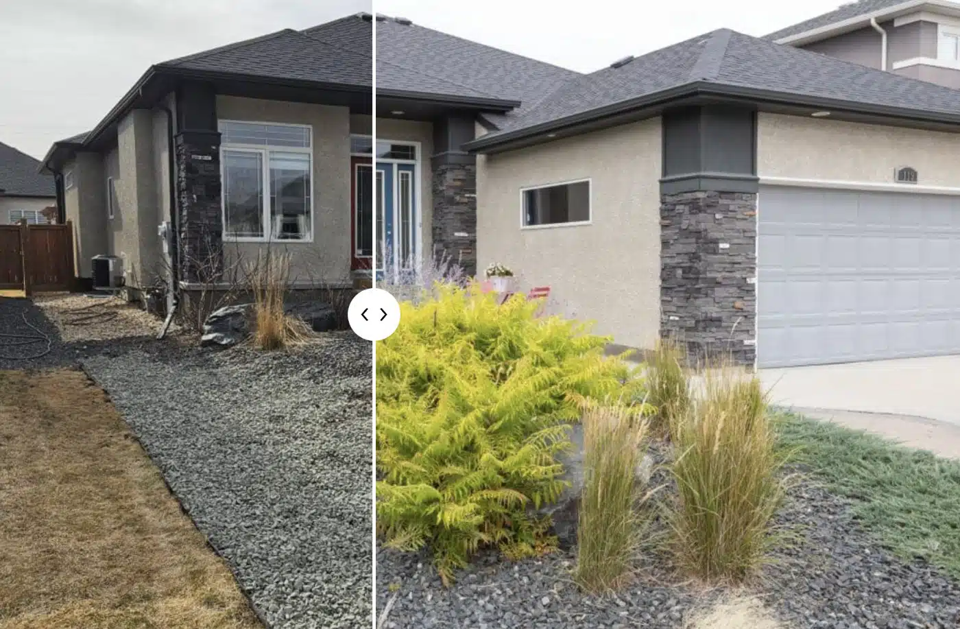 Before and after front yard landscape transformation with xeriscaping